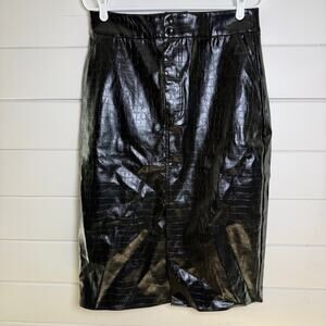 Jaclyn Smith Pencil Skirt Womens 12 Black Faux Croc Leather